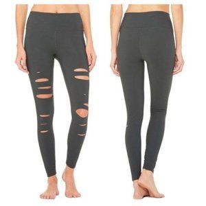 ALO Yoga Ripped Warrior High Waist Legging Anthracite Charcoal Gray - Size Small